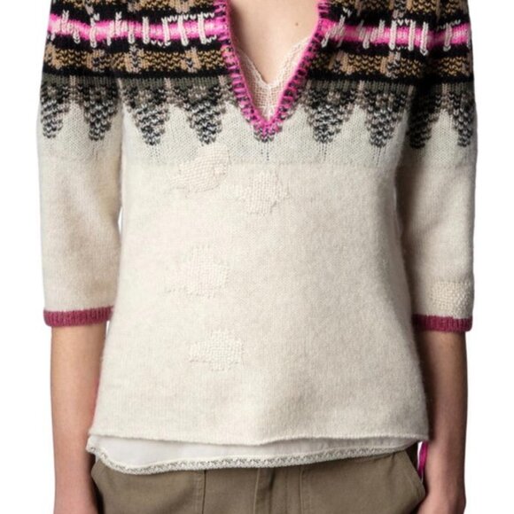 Zadig & Voltaire 100% Cashmere Fair Isle Sweater with a jagged hem Pristine size - Picture 2 of 4